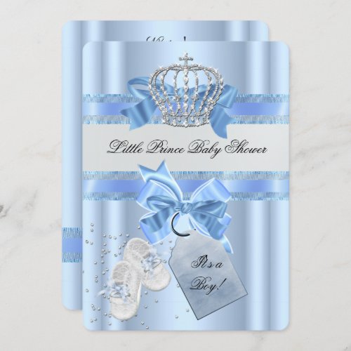 Baby Shower Boy Blue Little Prince Crown 3a Invitation