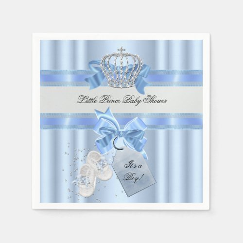Baby Shower Boy Blue Little Prince Crown 3a Napkins