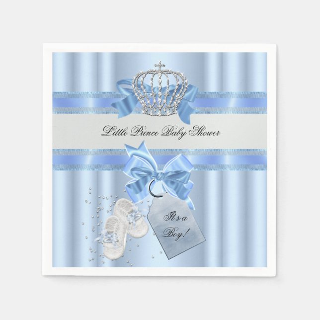 Baby Shower Boy Blue Little Prince Crown 3a Napkins (Front)