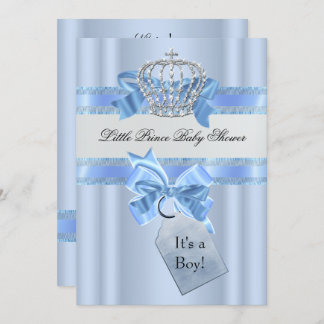 Baby Shower Boy Blue Little Prince Crown 5 x 7 Invitation