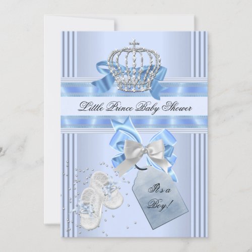 Baby Shower Boy Blue Little Prince Crown 5a Invitation