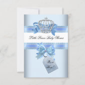 Baby Shower Boy Blue Little Prince Crown bow sml Invitation (Front)