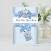 Baby Shower Boy Blue Little Prince Crown bow sml Invitation (Standing Front)