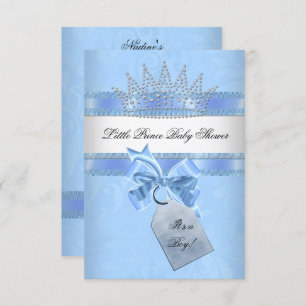 Baby Shower Boy Blue Little Prince Crown Damask Invitation