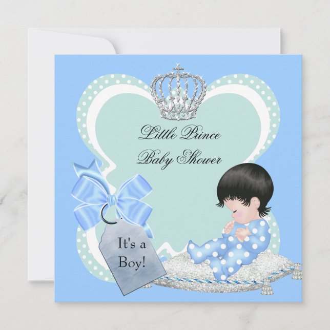 Baby Shower Boy Blue Little Prince Crown Invitation (Front)