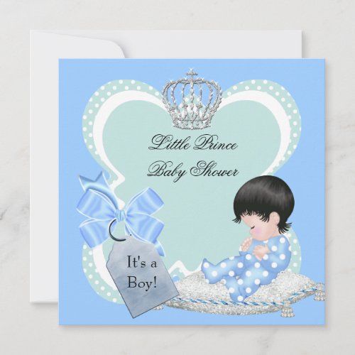 Baby Shower Boy Blue Little Prince Crown Invitation