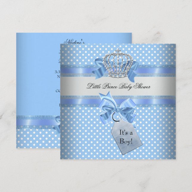 Baby Shower Boy Blue Little Prince Crown Invitation (Front/Back)