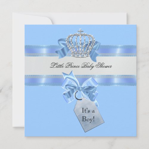 Baby Shower Boy Blue Little Prince Crown Invites
