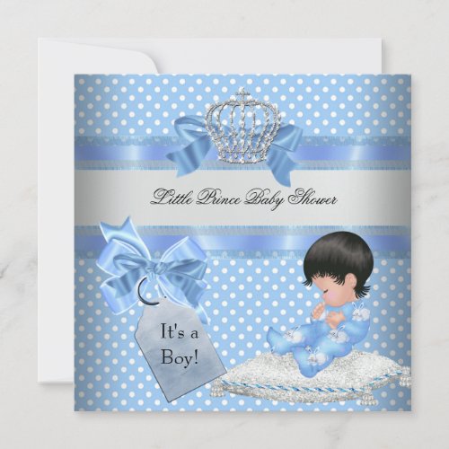 Baby Shower Boy Blue Little Prince Crown Custom Invite
