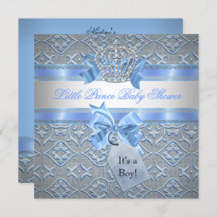 Baby Shower Boy Blue Little Prince Crown Invitation