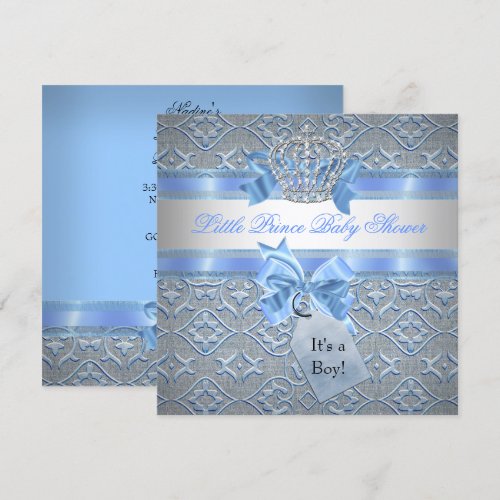 Baby Shower Boy Blue Little Prince Crown Invite