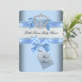 Baby Shower Boy Blue Little Prince Crown Invitation (Standing Front)