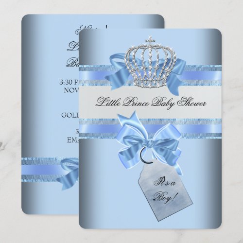 Baby Shower Boy Blue Little Prince Crown Announcement