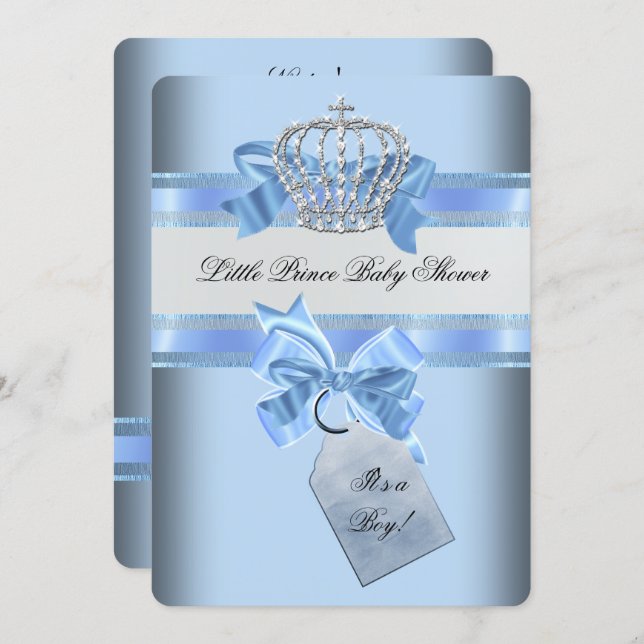 Baby Shower Boy Blue Little Prince Crown Invitation (Front/Back)