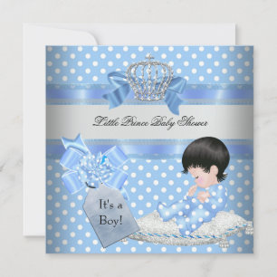 Baby Shower Boy Blue Little Prince Crown Invitation