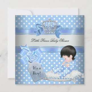 Baby Shower Boy Blue Little Prince Crown Invitation