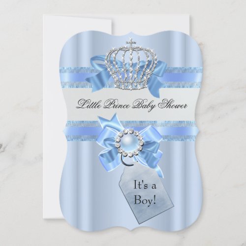 Baby Shower Boy Blue Little Prince Crown NEW Invitation