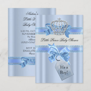 Baby Shower Boy Blue Little Prince Crown SML Invitation