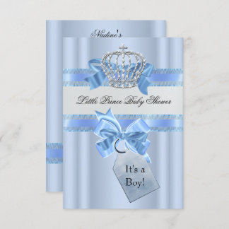 Baby Shower Boy Blue Little Prince Crown SML Invitation