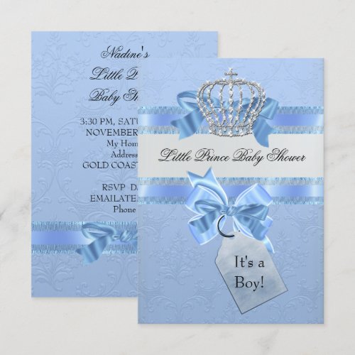 Baby Shower Boy Blue Little Prince Crown Announcements