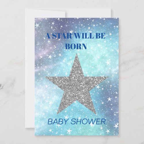 Baby Shower Boy Blue Modern Star Is Born Invitation