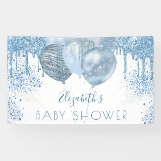 Baby Shower boy blue silver glitter balloons  Banner