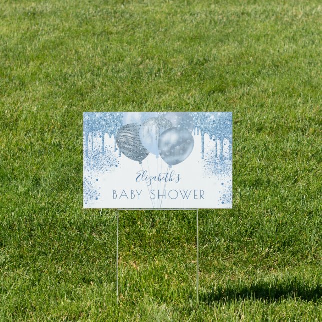 Baby Shower boy blue silver glitter balloons Sign (Insitu)