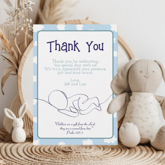 Baby Shower Boy Blue Sky Clouds and Bible Verse Thank You Card