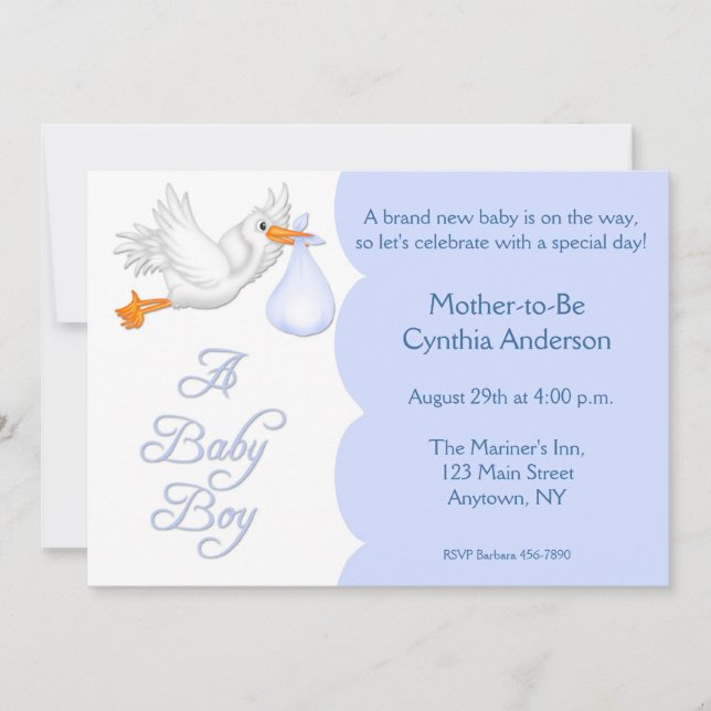 Baby Shower Boy Blue Stork Invitation (Front)