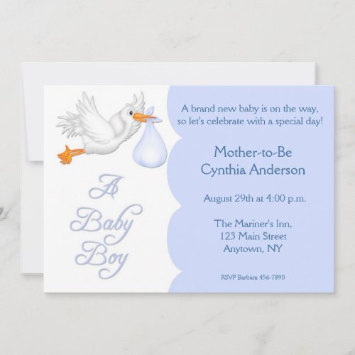Baby Shower Boy Blue Stork Invitation