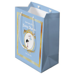 Baby shower boy blue stork monogram name medium gift bag