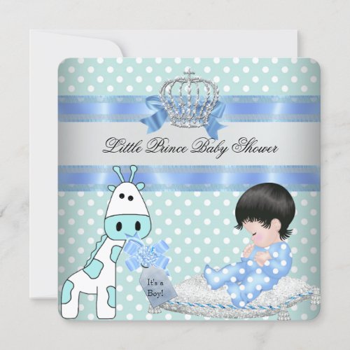 Baby Shower Boy Blue Teal Crown Giraffe Invitation