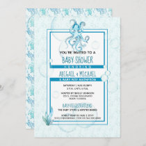 Baby Shower #Boy Blue &amp; Teal Watercolor #Octopus Invitation