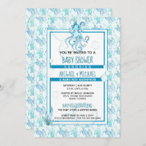 Baby Shower Boy Blue &amp; Teal Watercolor Octopus Invitation