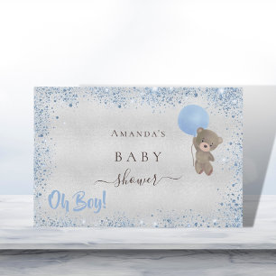 Baby Shower boy blue teddy bear glitter dust Guest Book