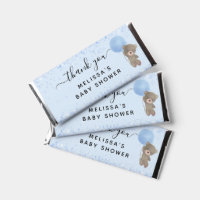 Baby shower boy blue teddy bear glitter hershey bar favors