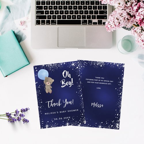 Baby Shower boy blue teddy thank you card