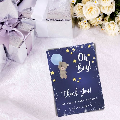 Baby Shower boy blue teddy thank you card