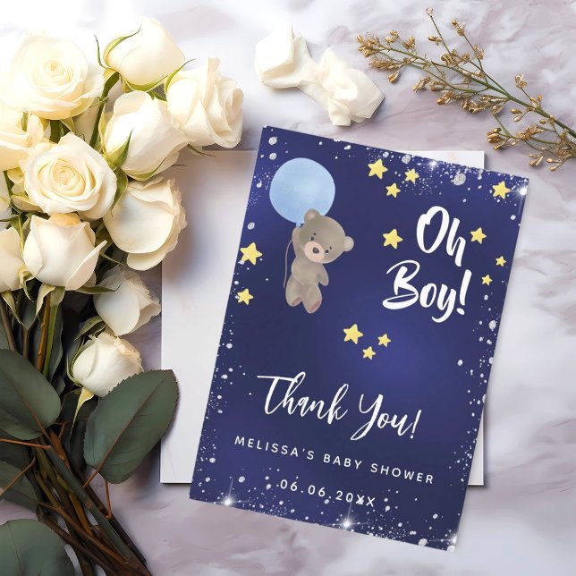 Baby Shower boy blue teddy thank you card (Creator Uploaded)