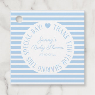 Baby Shower Boy Blue Thank You Favor Heart Modern Tags