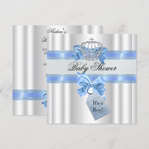 Baby Shower Boy Blue White Prince Crown Announcements