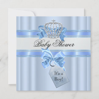 Baby Shower Boy Blue White Prince Crown Invitation