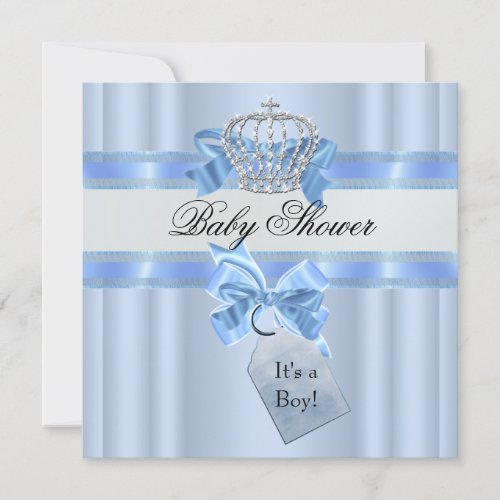 Baby Shower Boy Blue White Prince Crown Invitation