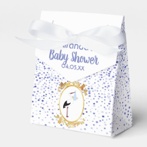 Baby Shower boy blue white stork monogram Favor Boxes