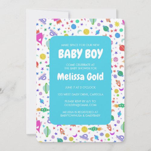 BABY SHOWER BOY Cute Space Rockets Pattern CUSTOM Invitation