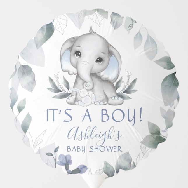 Baby Shower Boy Elephant Watercolor Balloon (Front)