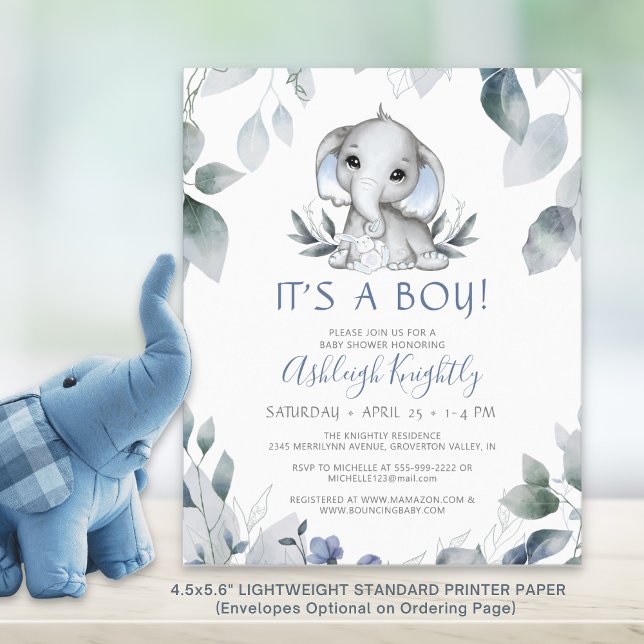 Baby Shower Boy Elephant Watercolor Budget Invite (Creator Uploaded)