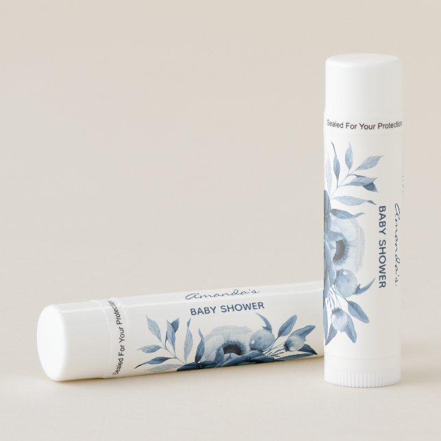 Baby shower boy floral navy blue lip balm (Front)