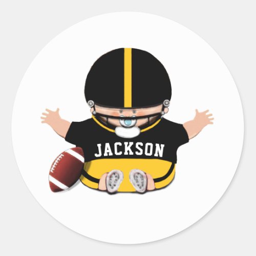 Baby Shower Boy Football Classic Round Sticker