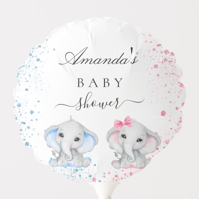 Baby Shower boy girl baby elephants blue pink Balloon (Front)